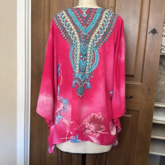 Belle by Kim Gravel Vibrant Pink and Blue Tunic - Picture 2 of 4